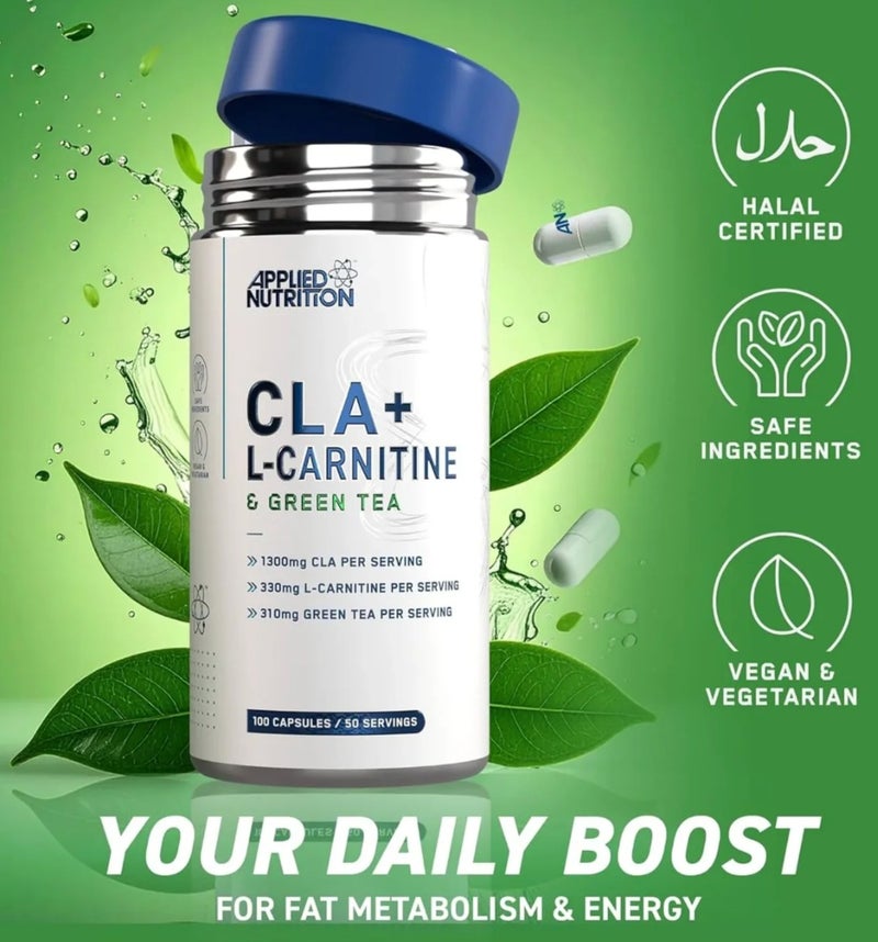 أبلايد نيوتريشن CLA وL-Carnitine والشاي الأخضر - 100 كبسولة هلامية لحرق الدهون وتعزيز الطاقة ودعم عملية التمثيل الغذائي - Image 2